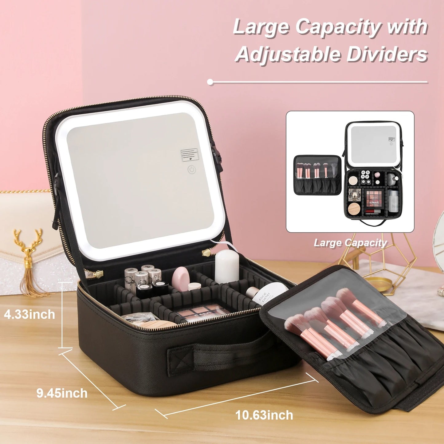 Luxury Travel Makeup Bag with LED Lighted Mirror