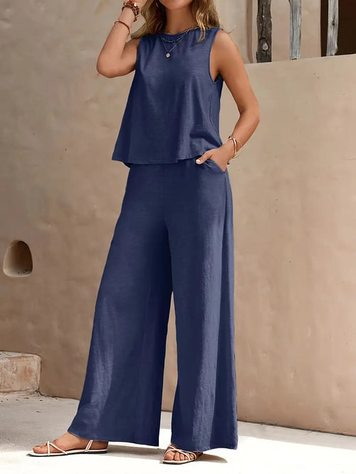 Lalabellala Chic Sleeveless Tank & Wide Leg Pants Outfit Set