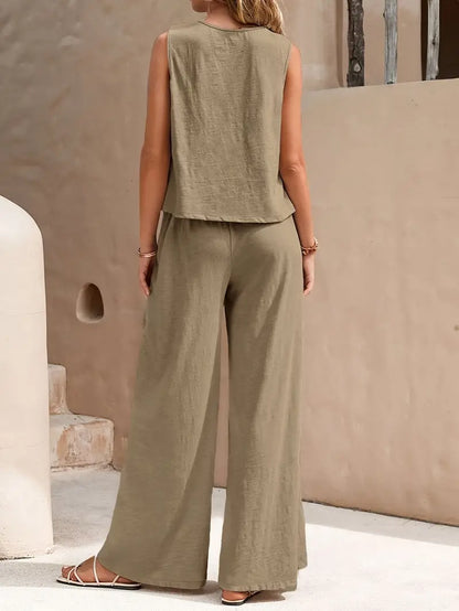 Lalabellala Chic Sleeveless Tank & Wide Leg Pants Outfit Set