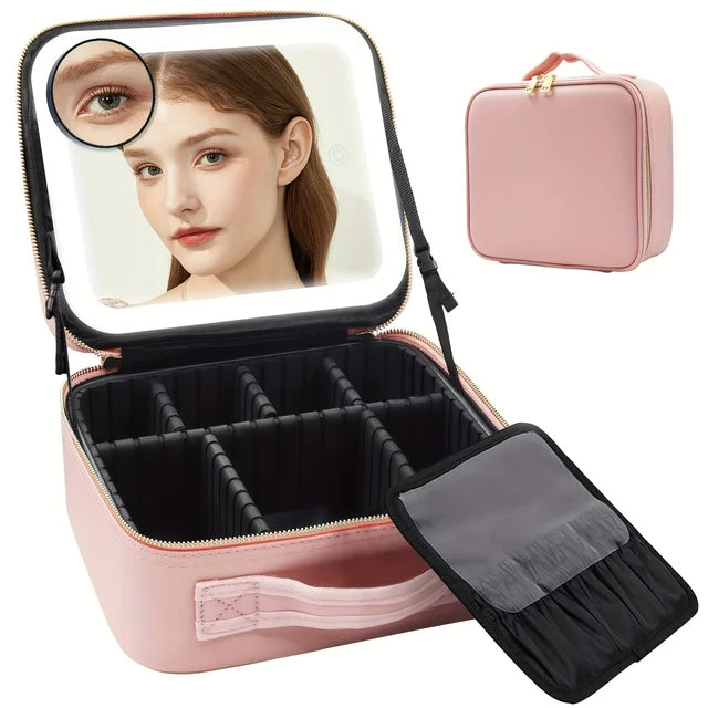 Luxury Travel Makeup Bag with LED Lighted Mirror