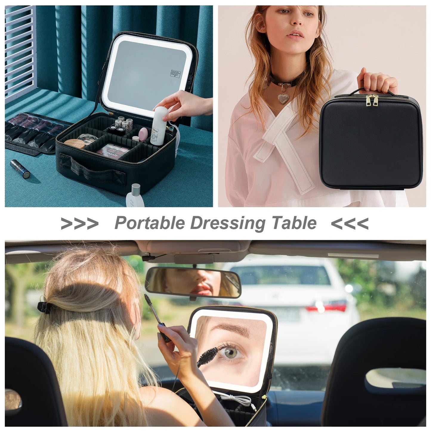 Luxury Travel Makeup Bag with LED Lighted Mirror